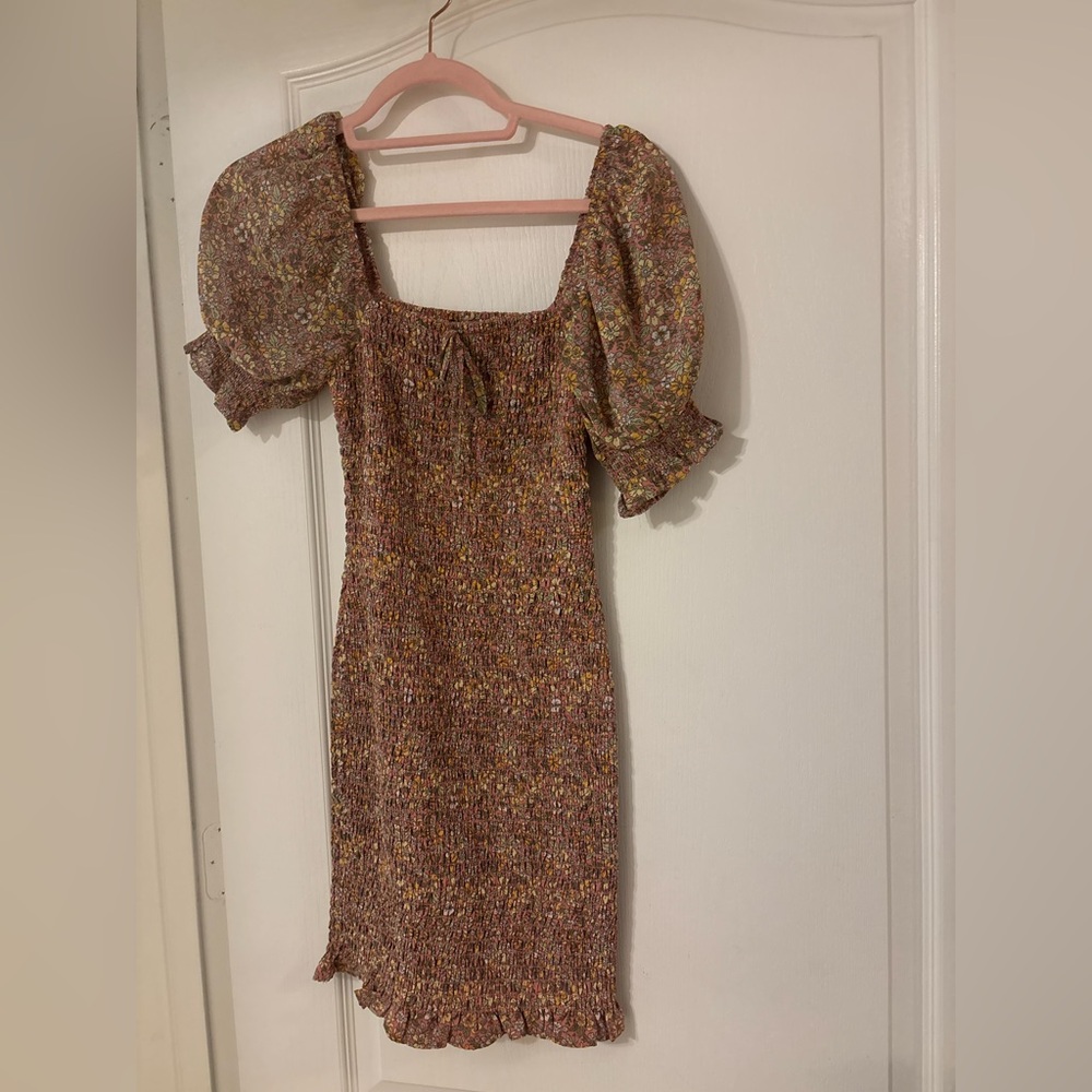 Multicolor Floral Puff Sleeve Dress